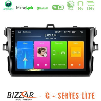 Bizzar c Series Lite 4core Android14 2+32gb  Toyota Corolla 2007-2012 Navigation Multimedia Tablet 9" u-c-Ty0502