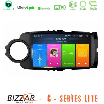 Bizzar c Series Lite 4core Android14 2+32gb  Toyota Yaris Navigation Multimedia Tablet 9" (Μαύρο Χρώμα) u-c-Ty0635