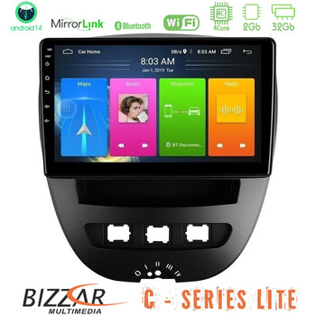Bizzar c Series Lite 4core Android14 2+32gb  Toyota Aygo/citroen C1/peugeot 107 Navigation Multimedia Tablet 10" u-c-Ty0866