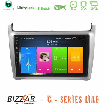 Bizzar c Series Lite 4core Android14 2+32gb  vw Polo 2014-2017 Navigation Multimedia Tablet 9"   (Silver) u-c-Vw0069hs