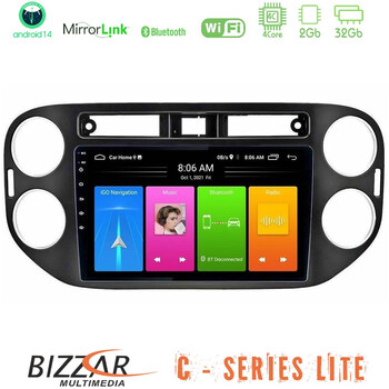 Bizzar c Series Lite 4core Android14 2+32gb  vw Tiguan Navigation Multimedia Tablet 9" (23mm Alarm Button) u-c-Vw0639