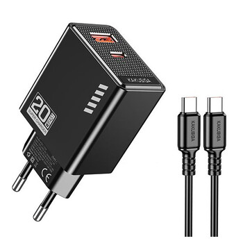 KAKUSIGA φορτιστής τοίχου KSC-1240 με καλώδιο USB-C, USB & USB-C, 20W, μαύρος