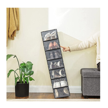 Σετ Αναδιπλούμενα Πλαστικά Κουτιά Αποθήκευσης Παπουτσιών 33.3 x 23 x 14 cm 18 τμχ Χρώματος Μαύρο Songmics LSP18SBKV1