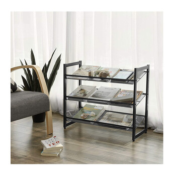 Μεταλλικό Ρυθμιζόμενο Stand Αποθήκευσης Παπουτσιών με 3 Ράφια 74 x 62.8 x 30.7 cm Χρώματος Μαύρο Songmics LMR03B