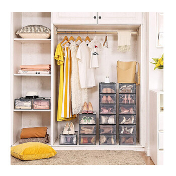 Σετ Αναδιπλούμενα Πλαστικά Κουτιά Αποθήκευσης Παπουτσιών 33.3 x 23 x 14 cm 18 τμχ Χρώματος Μαύρο Songmics LSP18SBKV1