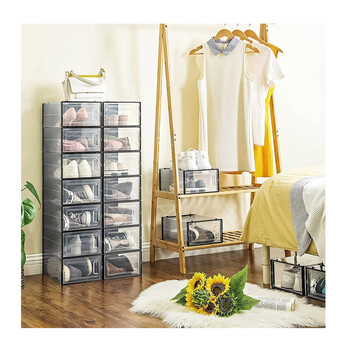 Σετ Αναδιπλούμενα Πλαστικά Κουτιά Αποθήκευσης Παπουτσιών 33.3 x 23 x 14 cm 18 τμχ Χρώματος Μαύρο Songmics LSP18SBKV1