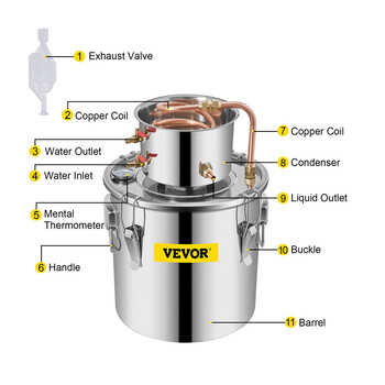 Αποστακτήρας Αλκοόλ από Ανοξείδωτο Ατσάλι 11.4 Lt με Αντλία Νερού VEVOR ZLSJ3GALDTDB00001V2