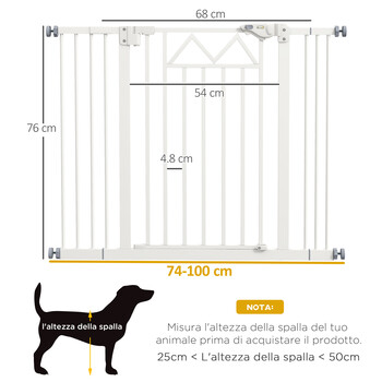 PawHut Gate για Small and Medium Dogs with Automatic Close, in Steel and PA, 74-100x76 cm, White D06-216V00WT
