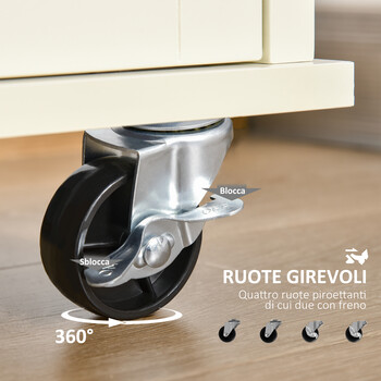 HOMCOM Kitchen Island για σκεύη και αξεσουάρ με συρτάρια, ντουλάπι και κρεμάστρα για πετσέτες, 110x49,5x89,5 cm, Λευκό 801-171