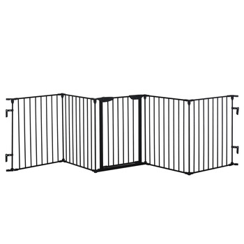 PawHut Πτυσσόμενη Πύλη Σκύλου για Μικρά και Μεσαία Μεγέθη με 5 Πάνελ, σε Μέταλλο και Πλαστικό, 300x3x74,5 cm, Μαύρο D06-100