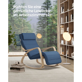 SONGMICS Ξύλινη Κουνιστή Καρέκλα με Ρυθμιζόμενο Υποπόδιο 5 Θέσεων, Μέγιστο Φορτίο 150kg Σκούρο Μπλε Φυσικό LYY010Q01