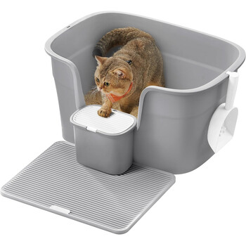 Λεκάνη Απορριμμάτων για Γάτες 64 x 44 x 33 cm Γκρι PPT003G01 Feandrea