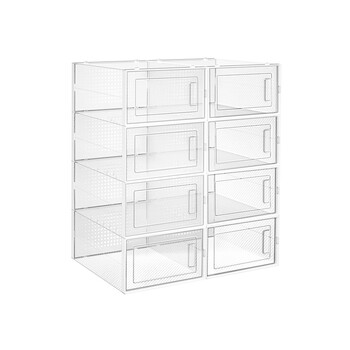 SONGMICS Σετ 8 τμχ Πλαστικά Κουτιά Αποθήκευσης Παπουτσιών Αναδιπλούμενα, Μέγεθος έως 10.5 UK, Διαφανή - Λευκό, LSP08SWT 