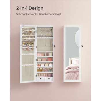 Κοσμηματοθήκη SONGMICS με Καθρέφτη και Κλειδαριά, Λευκή JJC093W01 