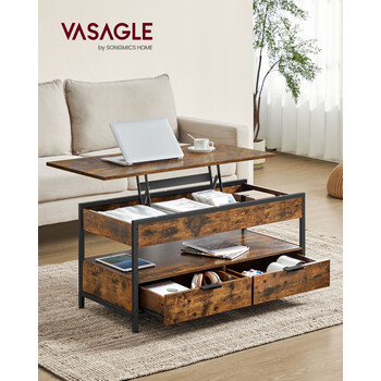 Τραπέζι Σαλονιού VASAGLE με Αποθηκευτικούς Χώρους, Καφέ/Μαύρο 