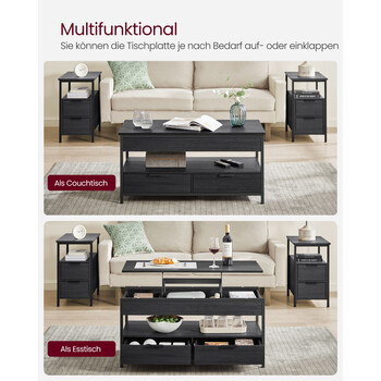 Τραπέζι Σαλονιού VASAGLE με Αποθηκευτικό Χώρο - Γκρι/Μαύρο 