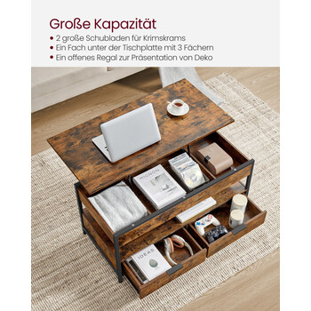 Τραπέζι Σαλονιού VASAGLE με Αποθηκευτικούς Χώρους, Καφέ/Μαύρο 