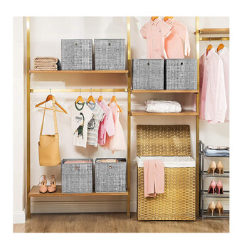 Σετ Πτυσσόμενα Υφασμάτινα Κουτιά Αποθήκευσης 30 x 30 x 30 cm 6 τμχ Χρώματος Γκρι Songmics RFB02LG-3