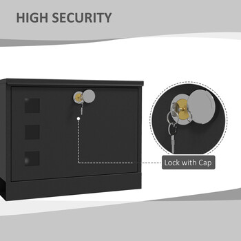 Μεταλλικό γραμματοκιβώτιο HOMCOM με 2 κλειδιά ασφαλείας, 3 παράθυρα και τρύπα αποστράγγισης, 36,5x11,5x29 cm, Μαύρο B80-015V00BK