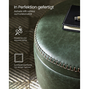 VASAGLE EKHO - Σκαμπό Αποθήκευσης, Δερμάτινο, Πράσινο 