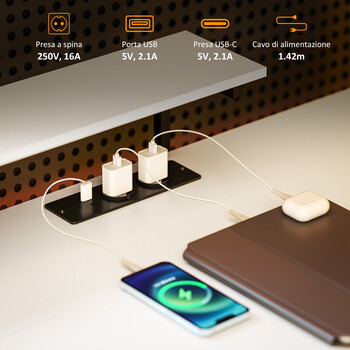 HOMCOM  Γωνιακό Γραφείο με Ηλεκτρική Πρίζα και USB, Ράφι και Βάση για Οθόνη, Λευκό και Μαύρο 137 x 140 x 139.5cm  836-591V91BK