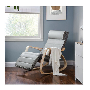 Ξύλινη Κουνιστή Πολυθρόνα με Ρυθμιζόμενο Υποπόδιο 67 x 91 x 115 cm Χρώματος Γκρι Songmics LYY010G01