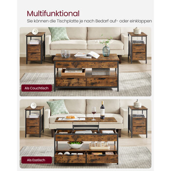 Τραπέζι Σαλονιού VASAGLE με Αποθηκευτικούς Χώρους, Καφέ/Μαύρο 