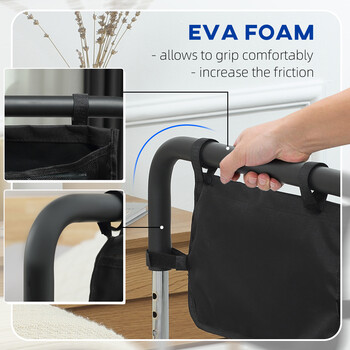 Λαβή κρεβατιού HOMCOM με ρυθμιζόμενο πλάτος και ύψος από ατσάλι με μαλακή λαβή, ασημί 713-129V00SR