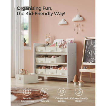 Παιδική Ραφιέρα με 9 Υφασμάτινα Κουτιά –  3 Επίπεδα – 62,5 x 29,5 x 60 cm – Λευκό GKR033W10 Songmics