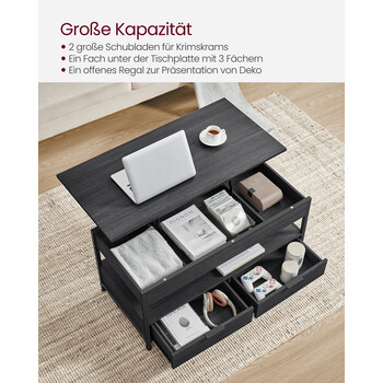 Τραπέζι Σαλονιού VASAGLE με Αποθηκευτικό Χώρο - Γκρι/Μαύρο 