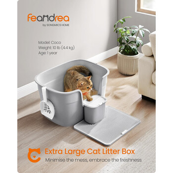 Λεκάνη Απορριμμάτων για Γάτες 64 x 44 x 33 cm Γκρι PPT003G01 Feandrea