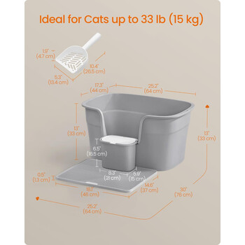 Λεκάνη Απορριμμάτων για Γάτες 64 x 44 x 33 cm Γκρι PPT003G01 Feandrea