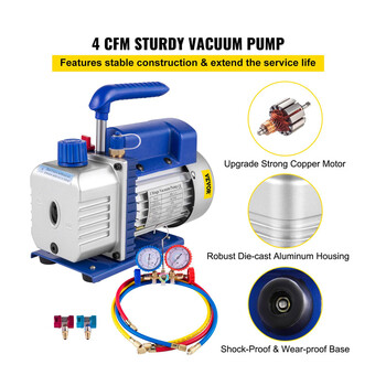 Σετ Ελέγχου Πίεσης Κλιματιστικών με Αντλία Κενού 240 W VEVOR 4CFM1/3HPZKB4F001V2