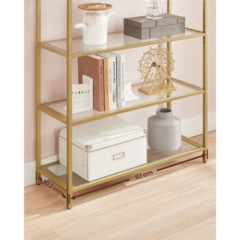 Μεταλλική Καμπυλωτή Ραφιέρα 5 Επιπέδων με Γυαλίνα Ράφια 83 x 30.2 x 183.5 cm Χρυσό LGT050A01 VASAGLE