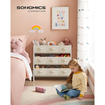 Παιδική Ραφιέρα με 9 Υφασμάτινα Κουτιά –  3 Επίπεδα – 62,5 x 29,5 x 60 cm – Λευκό GKR033W10 Songmics