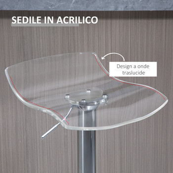 HOMCOM  Σετ 2 Σκαμπό Μπαρ με Ρυθμιζόμενο Ύψος, Περιστρεφόμενο Κάθισμα και Υποπόδιο, Μέταλλο και Ακρυλικό, Διαφανές  835-622