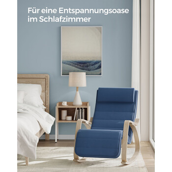 SONGMICS Ξύλινη Κουνιστή Καρέκλα με Ρυθμιζόμενο Υποπόδιο 5 Θέσεων, Μέγιστο Φορτίο 150kg Σκούρο Μπλε Φυσικό LYY010Q01