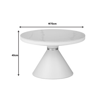 Τραπέζι σαλονιού Coozlin Inart sintered stone σε απόχρωση λευκό μαρμάρου με λευκό-χρυσό μέταλλο Φ70x40εκ