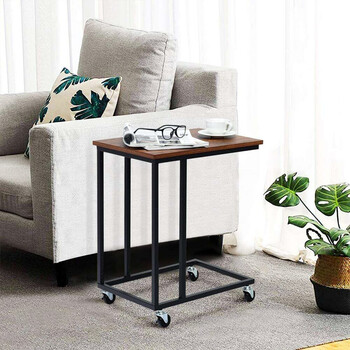 BAKAJI  Τραπεζάκι καφέ φορητό υπολογιστή πλαϊνό καναπέ κρεβάτι μέταλλο ξύλο με ρόδες μοντέρνο  02837404