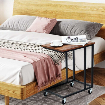 BAKAJI  Τραπεζάκι καφέ φορητό υπολογιστή πλαϊνό καναπέ κρεβάτι μέταλλο ξύλο με ρόδες μοντέρνο  02837404