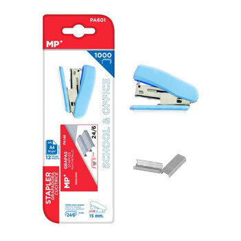 MP mini συρραπτικό με ανταλλακτικά PA601, 24/6, 12 φύλλα, μπλε