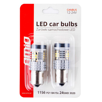 02797/AM ΛΑΜΠΑΚΙΑ ΜΟΝΟΠΟΛΙΚΑ LED ΛΕΥΚΑ CAN-BUS P21W BA15S 12/24V 24xSMD 3020 ΑMiO - 2 TEM.