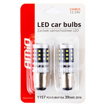 02800/AM ΛΑΜΠΑΚΙΑ ΔΙΠΟΛΙΚΑ LED ΛΕΥΚΑ CAN-BUS P21/5w BAY15D 12/24V 39xSMD 2016 ΑMiO - 2 TEM.
