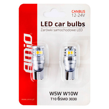 02801/AM ΑΚΑΛΥΚΑ ΛΑΜΠΑΚΙΑ LED T10 W5W/W10W 12/24V W2,1x9,5d 6SMDx3030 ΛΕΥΚΑ CAN-BUS ΑMiO - 2 TEM.