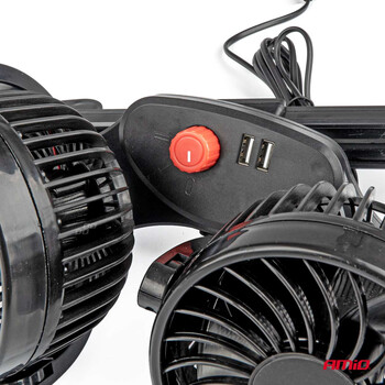 03009/AM ΑΝΕΜΙΣΤΗΡΑΣ ΔΙΠΛΟΣ 12V 2χ4''(10,8cm) ΜΕ ΦΙΣ ΑΝΑΠΤΗΡΑ/2 USB 5V & ΣΤΗΡΙΞΗ ΣΤΟ ΠΡΟΣΚΕΦΑΛΟ ΑMiO - 1 TEM.