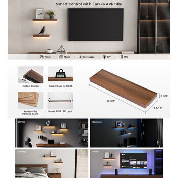 Ράφια τοίχου με φωτισμό - Eureka Ergonomic® ERK-AFS-24-WN-EU 600x180x36mm