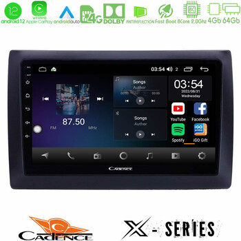 Cadence x Series Fiat Stilo 8core Android12 4+64gb Navigation Multimedia Tablet 9 u-x-Ft037n