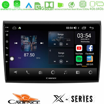 Cadence x Series Fiat Bravo 8core Android12 4+64gb Navigation Multimedia Tablet 9 u-x-Ft724