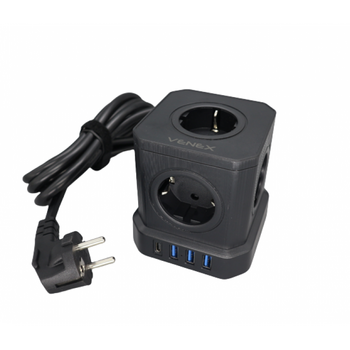 jager ΠΟΛΥΠΡΙΖΟ ΚΥΒΟΣ VENEX - 5 ΘΕΣΕΙΣ ΣΟΥΚΟ - 3 ΘΥΡΕΣ USB A- 1 ΘΥΡΑ USB C 20W (VB4U5E-C)