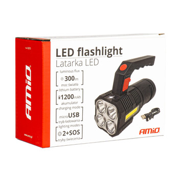 03273/AM ΦΑΚΟΣ ΧΕΙΡΟΣ 4LED+1COB 1.200mAh 300lm microUSB ΕΠΑΝΑΦΟΡΤΙΖΟΜΕΝΟΣ ΑMiO - 1 TEM.
